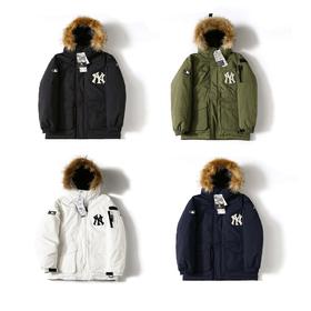 MLB洋基队冬季新款情侣款大口袋工装毛领羽绒服