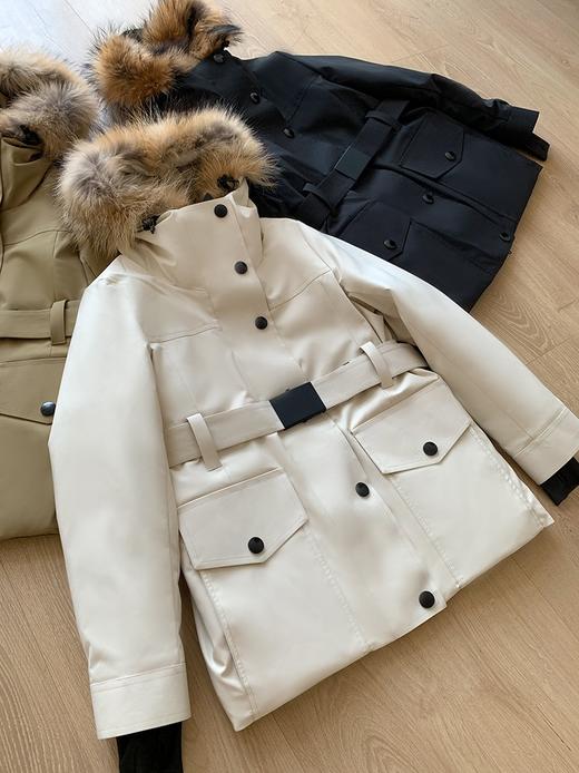 高端鹅绒毛领工装羽绒服！女款中长款修身收腰2024新款派克服加厚冬 商品图1