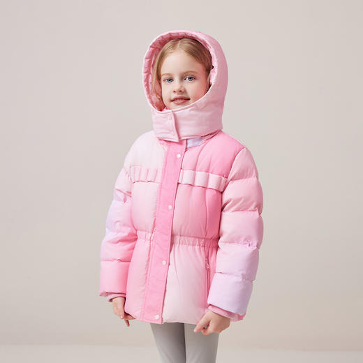 mettekids儿童羽绒服2024秋冬新款女童90白鹅绒渐变气质收腰外套 商品图1