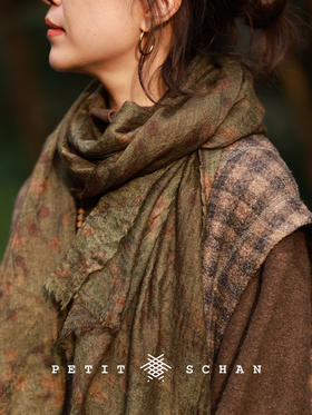 灵魂伴侣 超细精纺羊绒缎纹印花手工染色围巾披肩