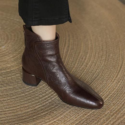 【预售5天】美拉德~植鞣羊皮法式，复古圆头短靴QQJFG&JZ-1615F 商品图1