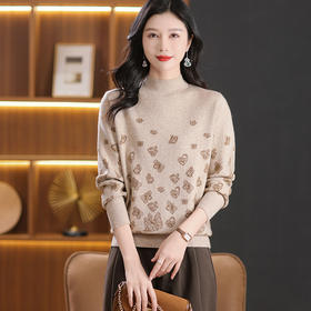 CC-NN-5653宽松厚款蝴蝶提花半高领打底衫毛衣2024秋冬款宽松内搭针织衫上