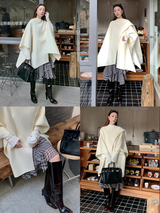 HIDEMI 极简方圆头进口牛皮高筒高跟长靴马靴 黑色牛皮\擦色酒红 商品图2