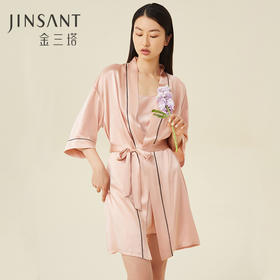 金三塔100%桑蚕丝时尚简约 丝滑凉感 婚庆红色睡袍女士家居服  YSFCC101（限价款）