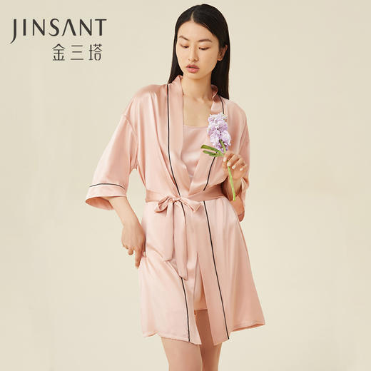 金三塔100%桑蚕丝时尚简约 丝滑凉感 婚庆红色睡袍女士家居服  YSFCC101（限价款） 商品图0