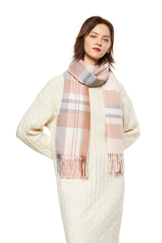 AVA 粉色格纹流苏围巾 8081 商品图0