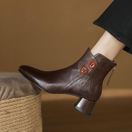 【预售5天】美拉德~植鞣羊皮法式，复古圆头短靴QQJFG&JZ-1615F 商品图4