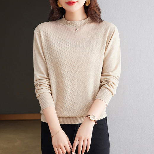 CC-tbrk-6899微透薄款镂空网纱羊毛针织长袖t恤2024秋新款短款百搭显瘦打底衫 商品图2