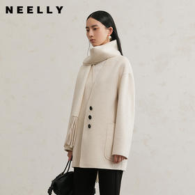 NEELLY纳俪商场同款冬季新款绵羊毛双面呢大衣女围巾领大衣外套N24111N01135