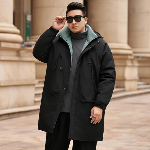 【特大码】【新款DPX】大依优型大码中长款加绒连帽棉服棉衣保暖加厚加肥加大上衣男士外套胖子300斤 商品图1