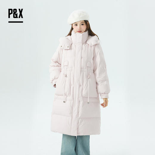 P&X设计师女装少女风宽松时尚连帽中长款羽绒服 824424256 粉色 商品图1