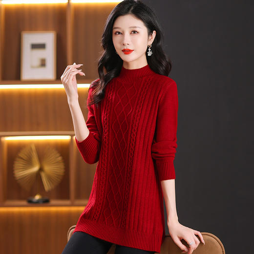CC-101-31739中长款厚款毛衣女2024秋冬新款半高领羊毛针织内搭毛衣裙女 商品图0