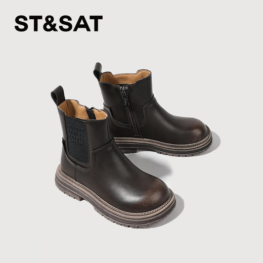 【童鞋】星期六复古简约软底绒里切尔西短靴SSC4196L6I 商品图0