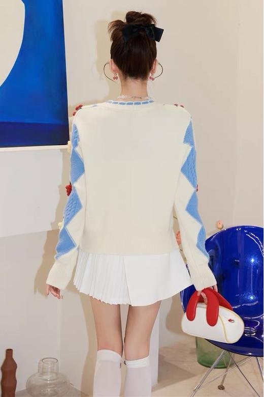 Stay2Weeks 撞色菱格毛绒球球针织开衫 14828 商品图2
