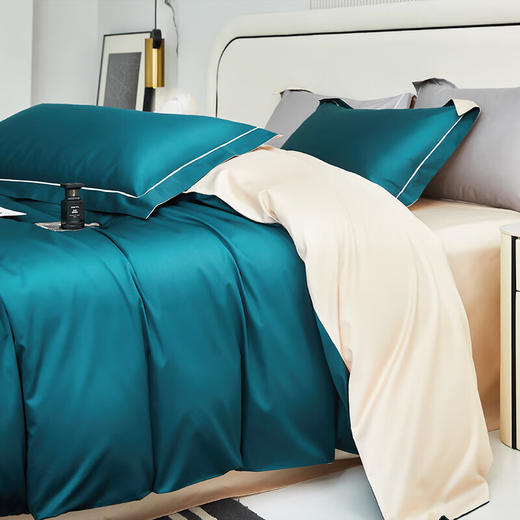莱生活  全棉贡缎四件套-孔雀蓝/银空灰  200*230cm 商品图2