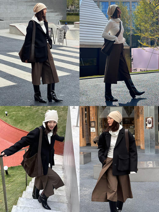 HIDEMI 循环可再生高弹力显瘦坑条连帽T恤长袖上衣帽衫 黑色/艺术灰/自然白 商品图1