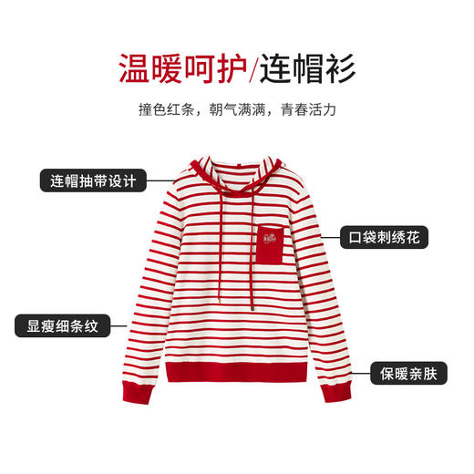 【商场同款】CNK4A98"锦上添花毛衫" 舒适宽松H廓形包容显瘦 精致花朵刺绣 连帽条纹针织衫 超细羊毛纱线细腻亲肤毛衣 商品图2