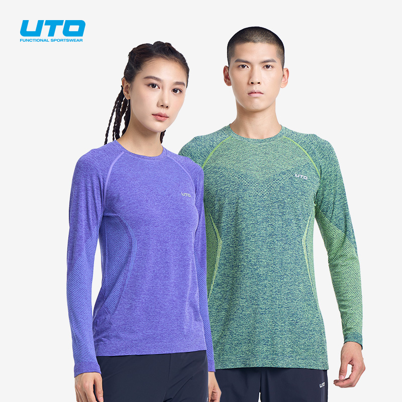 UTO/悠途男士向峰休闲健身跑步圆领吸汗薄款快干弹力女士运动长袖上衣