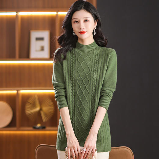CC-101-31739中长款厚款毛衣女2024秋冬新款半高领羊毛针织内搭毛衣裙女 商品图3