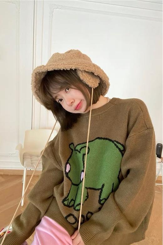 WHO KNOWS 可爱款大象河马图案针织两穿上衣 14827 商品图3