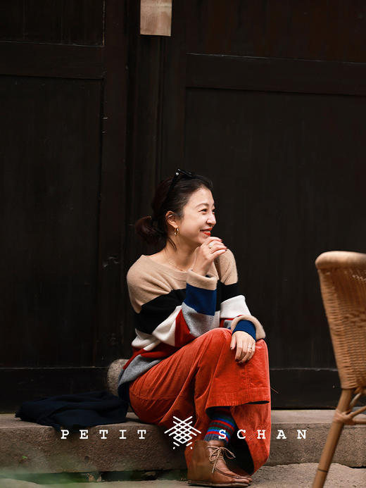 PETIT SCHAN小闪 CLO#647 Color artist 色彩艺术家 纯羊绒拼色条纹休闲套头针织毛衣 商品图4