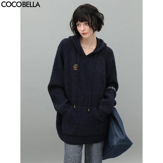 COCOBELLA质感花纱连帽针织衫女加厚休闲毛衣卫衣MZ578 商品图0