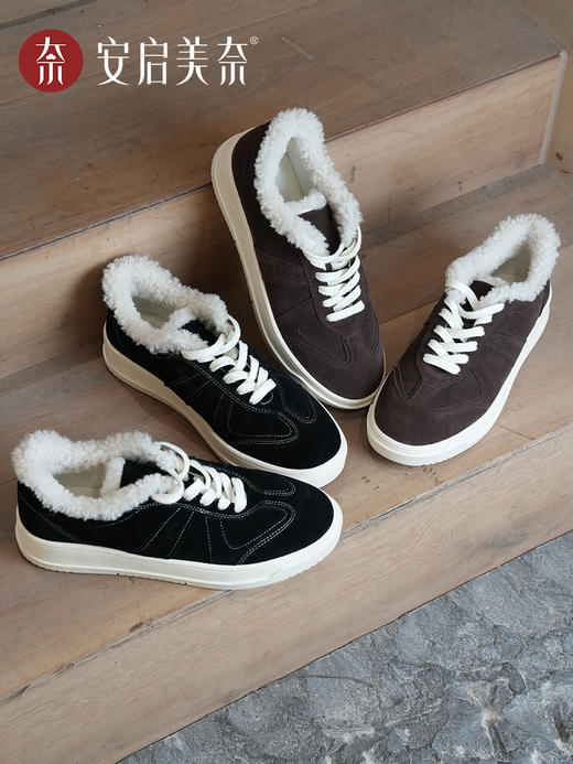 ARCHCONTACT安启美奈真皮反绒加绒保暖休闲毛毛板鞋52984 商品图5