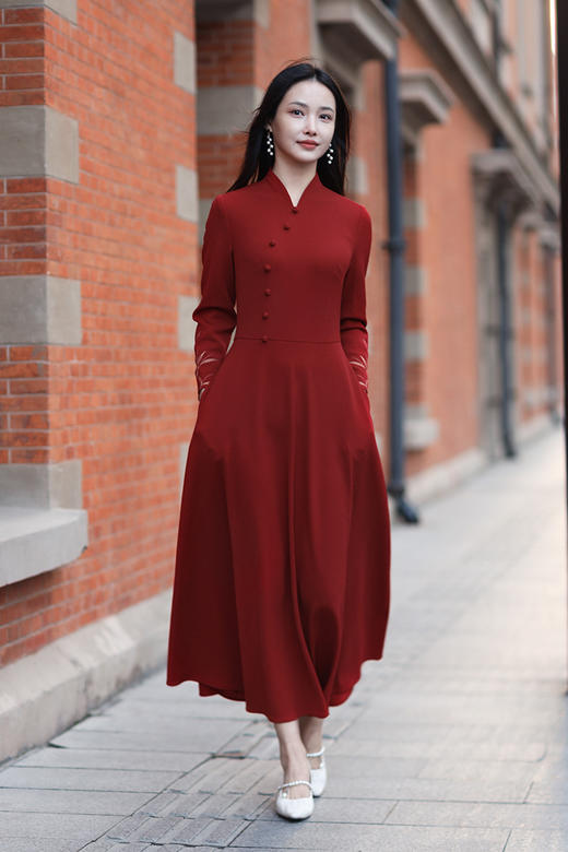 逸红颜明月优选 #新年好运针织裙【红竹】细腻金色竹叶绣花，中式清雅奢华，惊艳显瘦! 商品图10