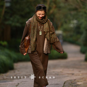 阿华田 青牛绒骆驼绒原创面料手工染色连衣裙