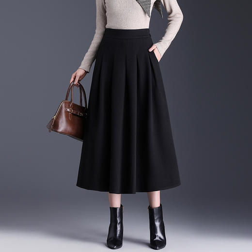MYX-LDNS-8877-L中长款毛呢百褶大摆裙时尚加厚A字裙伞裙2024年秋冬款高腰半身裙 商品图5