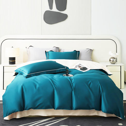 莱生活  全棉贡缎四件套-孔雀蓝/银空灰  200*230cm 商品图0