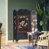 【已售】独角鹿西洋古董 20世纪初日本大正时期出品硬木镂雕「花卉飞鸟图」芝山镶嵌三曲屏风 商品缩略图1