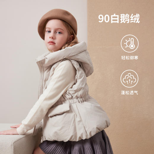 mettekids儿童轻薄羽绒服马甲2024秋冬新款女童90鹅绒连帽背心 商品图1