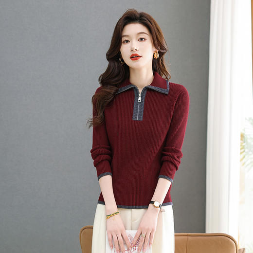 MY-1169 2024年秋冬季新款拉链翻领设计感年轻毛衣针织打底衫减龄通勤上衣 商品图3
