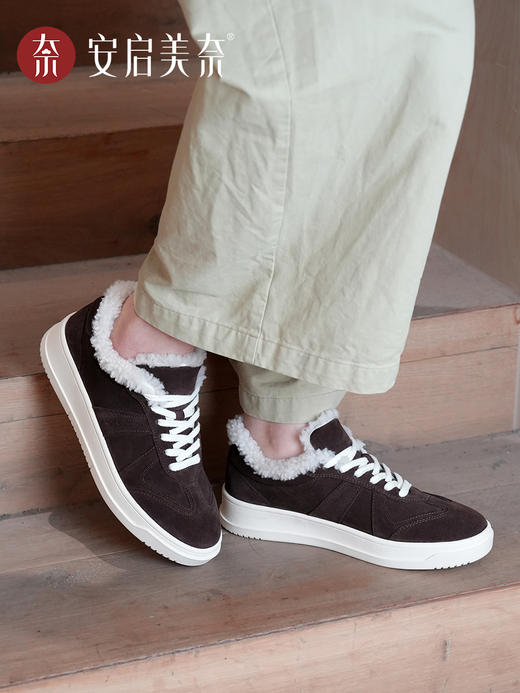 ARCHCONTACT安启美奈真皮反绒加绒保暖休闲毛毛板鞋52984 商品图1