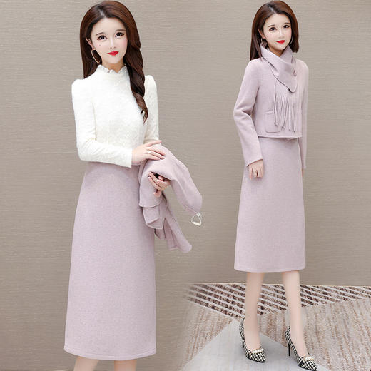 时尚毛套装裙上衣+半身裙+围巾三件套QYM- HL-24NF091-Y 商品图2