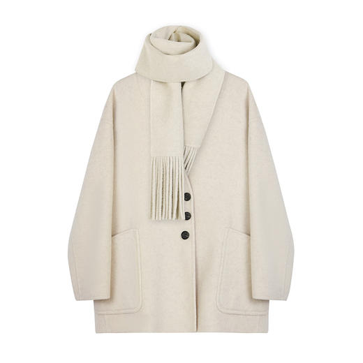 NEELLY纳俪商场同款冬季新款绵羊毛双面呢大衣女围巾领大衣外套N24111N01135 商品图3