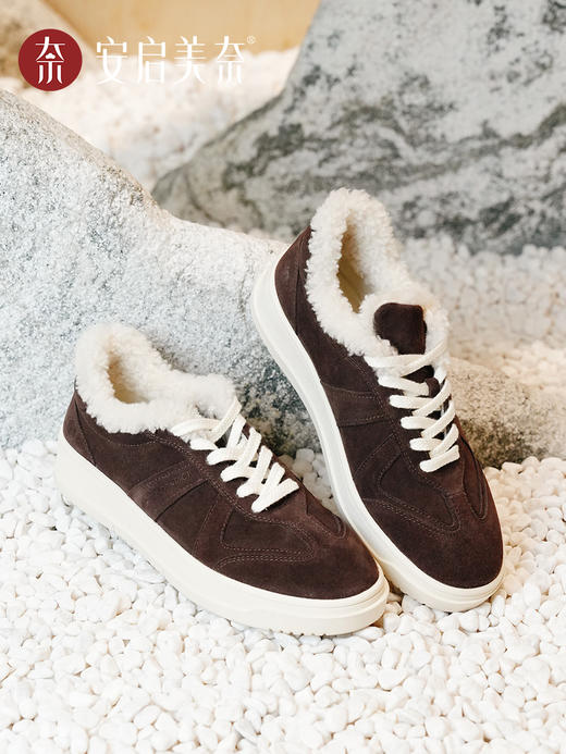 ARCHCONTACT安启美奈真皮反绒加绒保暖休闲毛毛板鞋52984 商品图4