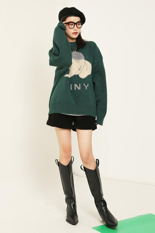 WHO KNOWS 墨绿色大象图案字母针织上衣 14837 商品图1