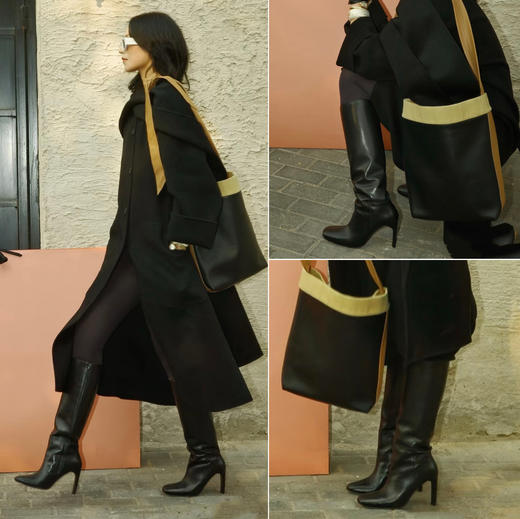 HIDEMI 极简方圆头进口牛皮高筒高跟长靴马靴 黑色牛皮\擦色酒红 商品图1