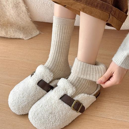 女士羊毛拉绒保暖袜 冬季纯色坑条加厚袜子（4-1107） 商品图0