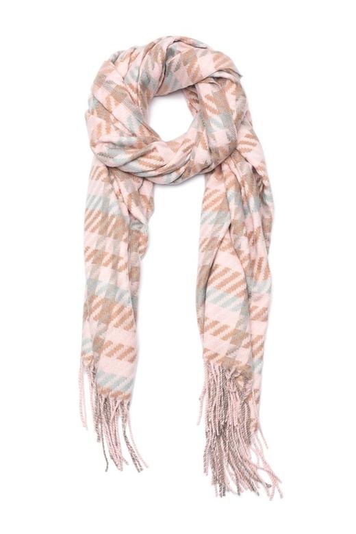 AVA 粉色格纹流苏围巾 8079 商品图1