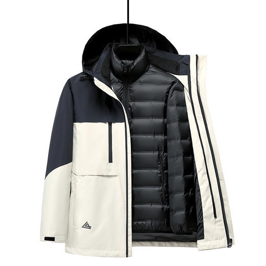 半身缘男女装 冬季一衣三穿三防面料情侣款户外脱卸连帽拼色羽绒服2536 商品图8