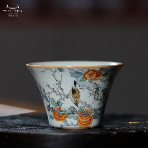 问鼎汝瓷鼎峰系列天青癸卯马蹄杯（柿柿秋鸣） 商品图0