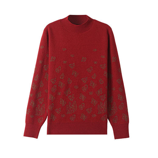 CC-NN-5653宽松厚款蝴蝶提花半高领打底衫毛衣2024秋冬款宽松内搭针织衫上 商品图4