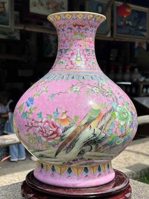 粉色扒花锦绣前程赏瓶 商品图0