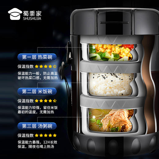 【316分格密封保温提桶】通勤日用保温饭盒上班便当餐盒 商品图3