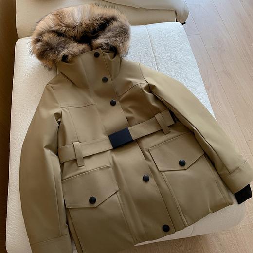 高端鹅绒毛领工装羽绒服！女款中长款修身收腰2024新款派克服加厚冬 商品图0