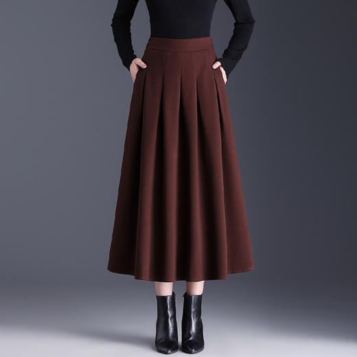 MYX-LDNS-8877-L中长款毛呢百褶大摆裙时尚加厚A字裙伞裙2024年秋冬款高腰半身裙 商品图6
