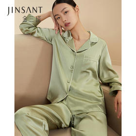 金三塔重磅真丝睡衣女长袖两件套100%桑蚕丝宽松可外穿丝绸家居服基础套装 YSF9B212（限价款）